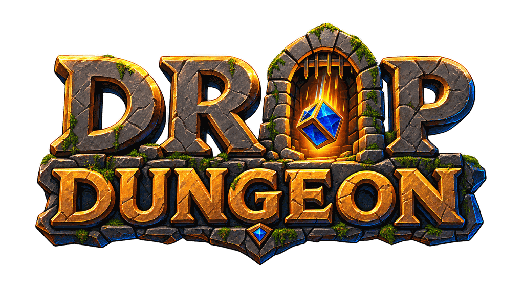 Drop Dungeon logo carved in stone and gold